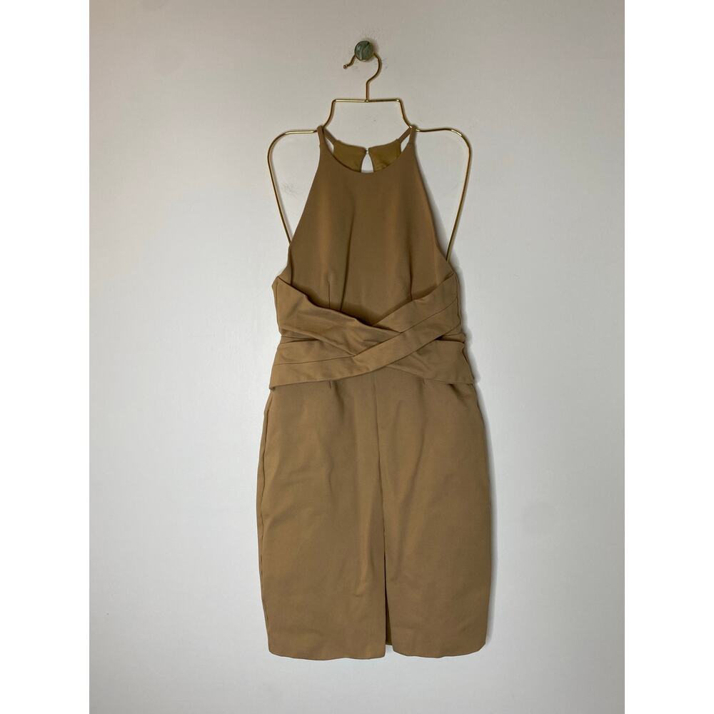 LAVISH ALICE Tan Wrap Front Plunge Back Mini Dress Size US 6 - Picture 13 of 13